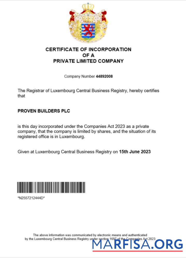 Blank Luxembourg business registration certificate Word and PDF template